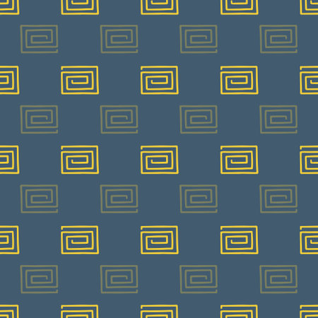 Tribal style yellow square seamless pattern on blue background.のイラスト素材