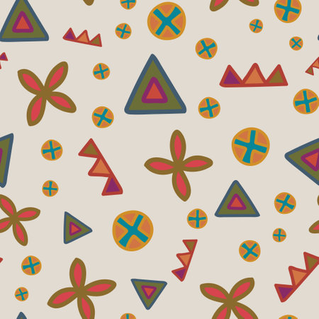 Hand drawn Tribal style elements Seamless Pattern on light background.のイラスト素材