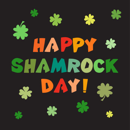Happy shamrock day, hand drawn lettering phrase. Handwritten inscription on black background.のイラスト素材