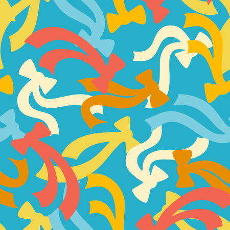 Colourful ribbon seamless pattern on turquoise background.のイラスト素材