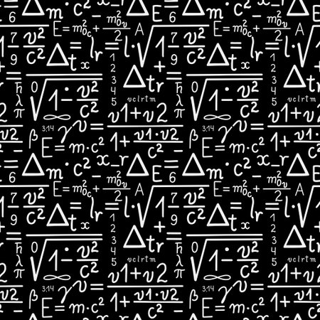 Physics equations on black background. Hand drawn seamless pattern.のイラスト素材