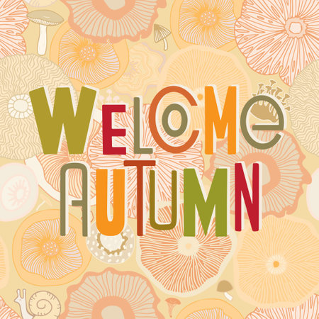 Welcome Autumn hand drawn lettering and autumn elements.のイラスト素材