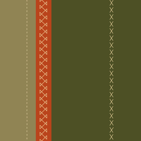 Hand drawn Vertical stripes with a combination of solid colors, dashed lines and X-shaped stitches.のイラスト素材