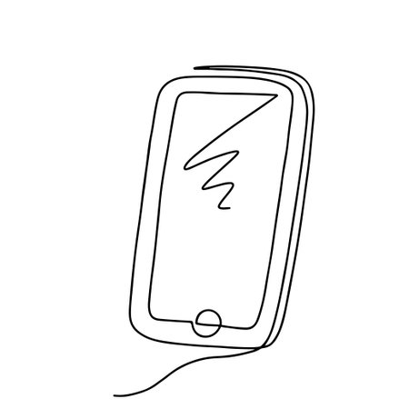 Continuous line art phone, single line sketch, isolated on white backgroundのイラスト素材