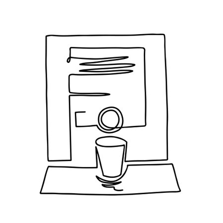 Continuous line art coffee machine, single line sketch, isolated on white backgroundのイラスト素材
