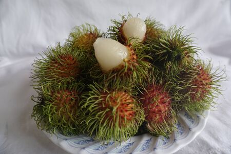 Rambutan on the dish.の写真素材
