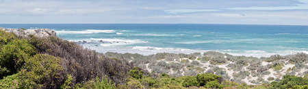 this is a landscape of the dunes at seal bay on Kangaroo Island.  It was a cold windy day with rough seasの写真素材