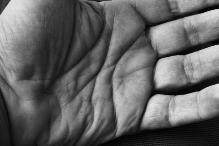 Adult hand black and white closeupの写真素材