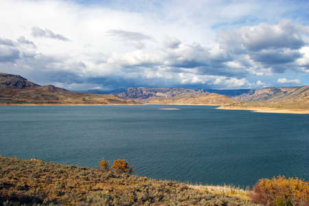 Azure Lake with clouds landscapeの写真素材
