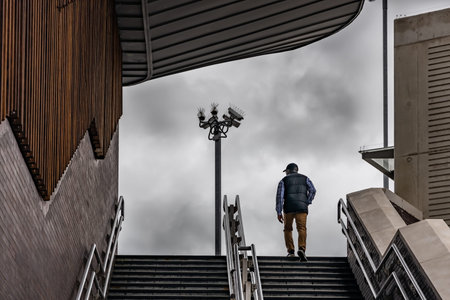 man walking up at the staircasesのeditorial素材