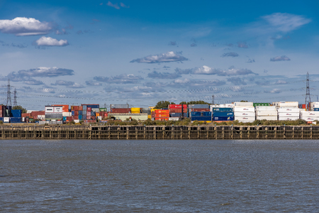 Shipping Containers on the bank of the River Thamesのeditorial素材