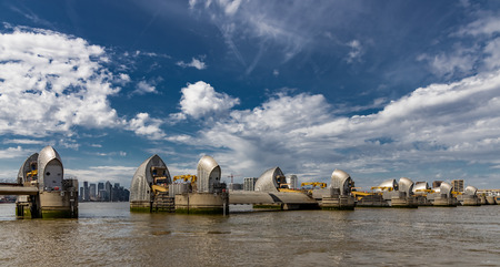 Part of The Thames Barrier showing the City of London between the gatesのeditorial素材