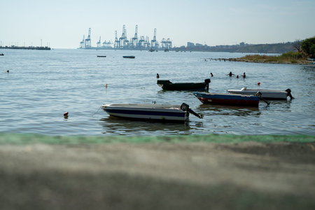 Boat with sea and beach viewの写真素材