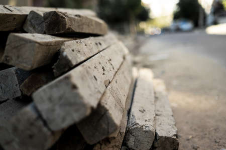 Wooden blocks stacked on top of each otherの写真素材