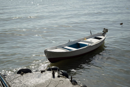 Boat with sea and beach viewの写真素材