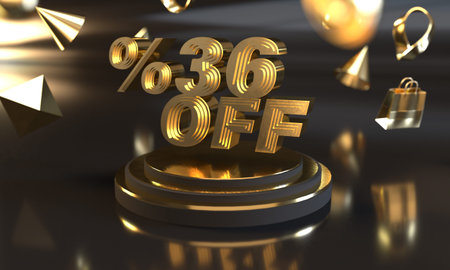 Discount off 36 above triple gold pedestal with dark background with shopping elements
