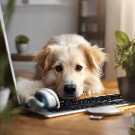 Adorable golden retriever puppy, the perfect furry companion filled with love and joy.の写真素材