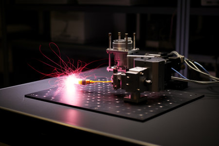 Bright indoor manufacturing technology equipment and tools with innovative industry interior light.の写真素材