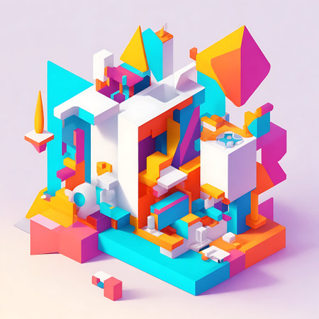 Abstract 3d isometric composition with geometric shapes. Vector illustration.の素材
