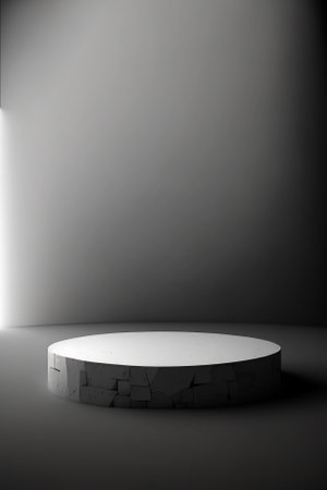 3d rendering of a white round podium on a dark background.の素材