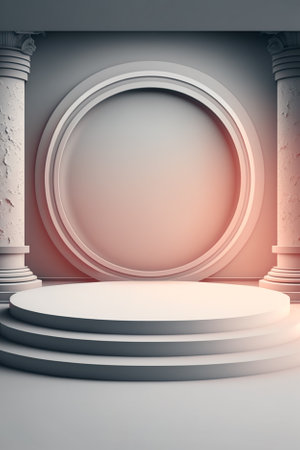 Podium with round arches, columns and light in the room. 3D renderingの素材