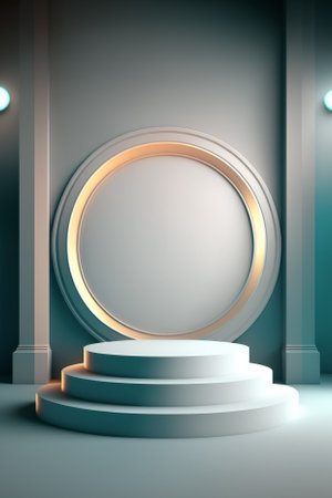 Round podium illuminated with spotlight. Award ceremony concept. stage backdrop. vector illustrationの素材