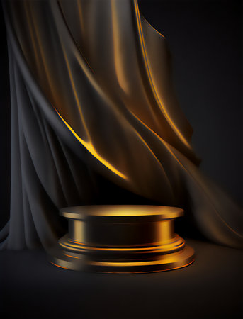 Golden podium on black background with drapery. vector illustration.の素材