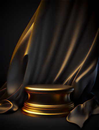 Golden podium with drapery on black background. vector illustration.の素材