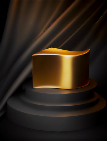 Golden podium on black background with drapery. vector illustration.の素材