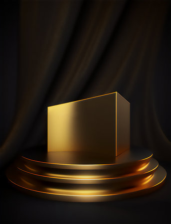 Golden podium on black curtain background. vector illustration. Eps 10.の素材