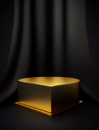 golden podium on black background. 3d rendering. Mock up.の素材