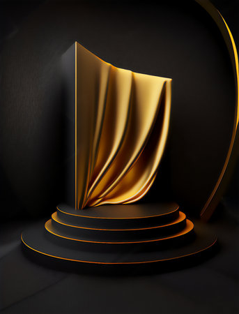 golden podium on black background. Award ceremony concept. 3d renderingの素材
