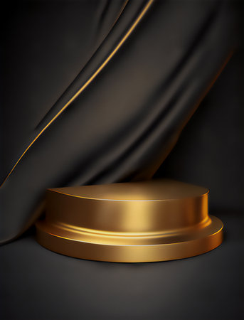 golden podium on black background. Realistic 3d vector illustration.の素材