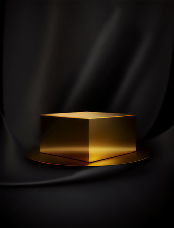 Gold podium on a black silk background. 3d rendering, 3d illustrationの素材