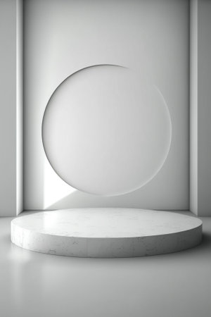 3d render, abstract background, white round podium in empty roomの素材