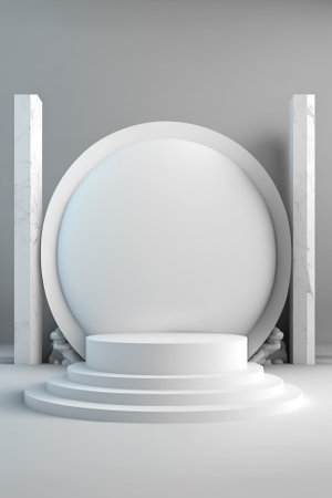 3d rendering of white podium for product presentation. Mock up.の素材