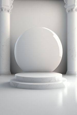 3d rendering of a white marble pedestal on a white backgroundの素材