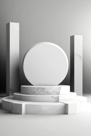 White round podium on a gray background. 3d render illustration.の素材