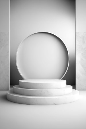 Abstract minimal scene with round podium on white background. 3d renderingの素材