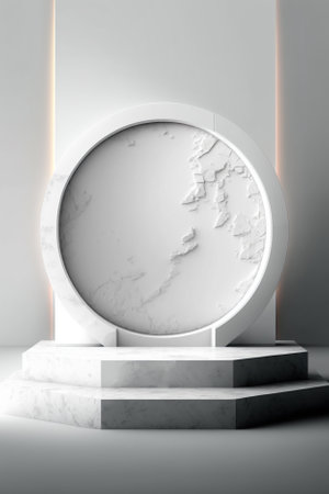 3D rendering of a round podium with a marble pattern in the interiorの素材