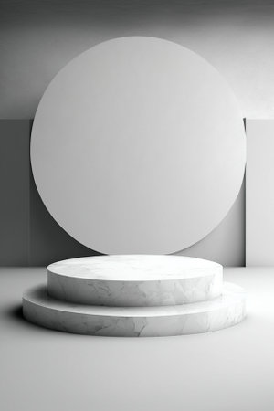 White marble podium in empty room, 3d render, square imageの素材