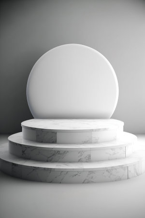 White marble podium in empty room, 3d render, square imageの素材