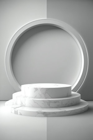 White marble podium in empty room, 3d rendering. computer digital drawing.の素材