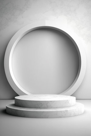 Abstract minimal scene with round podium on white background. 3d renderingの素材