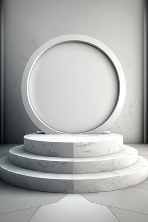 White round podium in modern interior. Mockup, 3D Renderingの素材