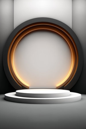 Abstract round podium illuminated with spotlight. Award ceremony concept. stage backdrop. vector illustrationの素材
