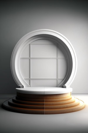 Scene with round podium for mock up presentation in art nouveau style. 3d renderingの素材
