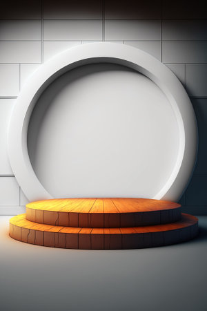 Round podium in a room with a brick wall. 3d renderingの素材