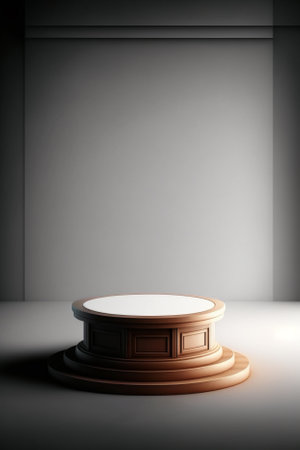 Empty round podium in the room. 3D rendering. Mock up.の素材