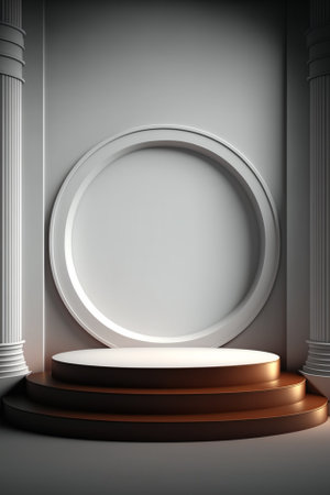 Podium and round pedestal in classic interior. 3D renderingの素材